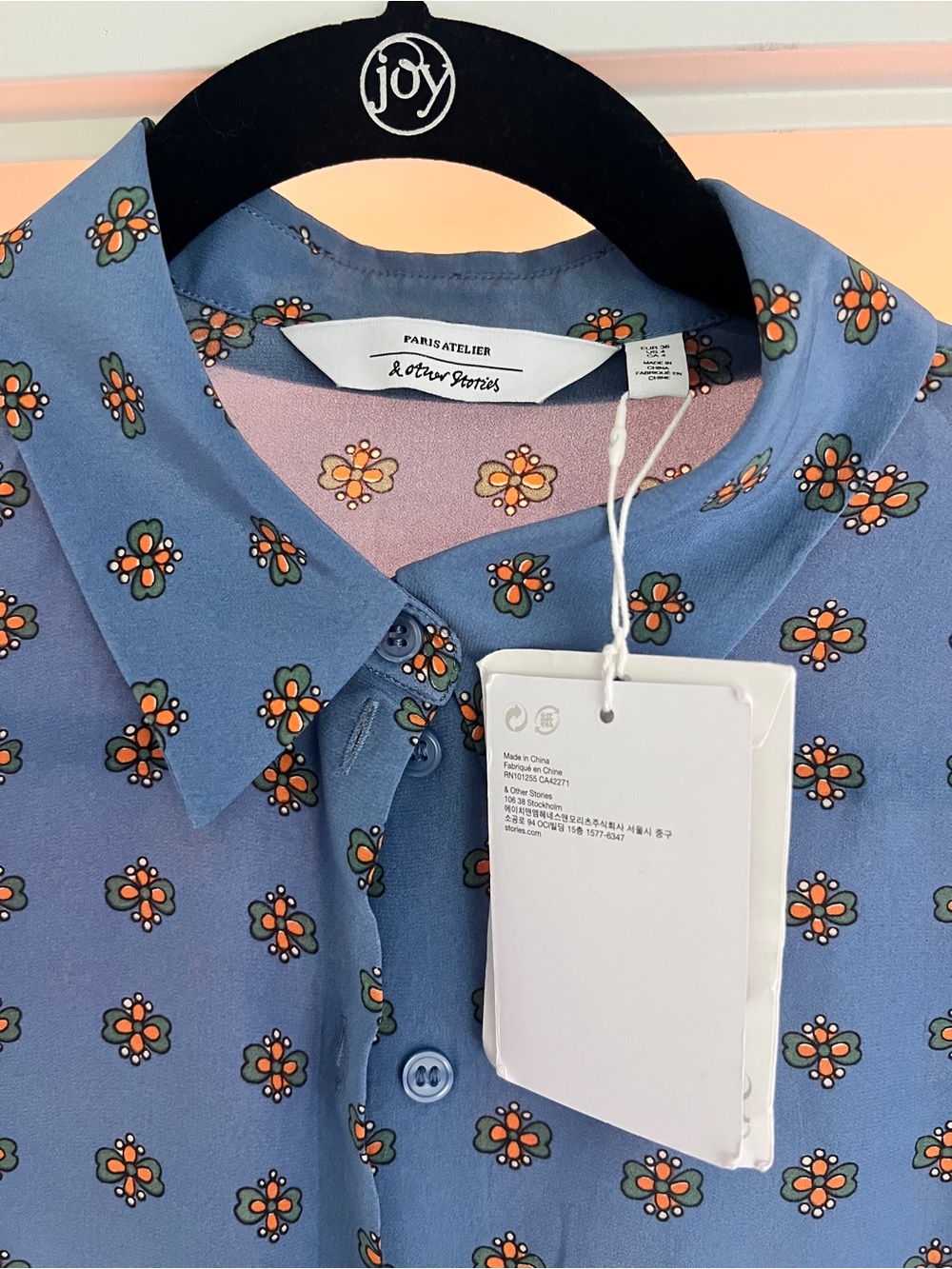 NWT & Other Stories Blue Floral Button-Front Women's Shirt - Picture 5 of 6